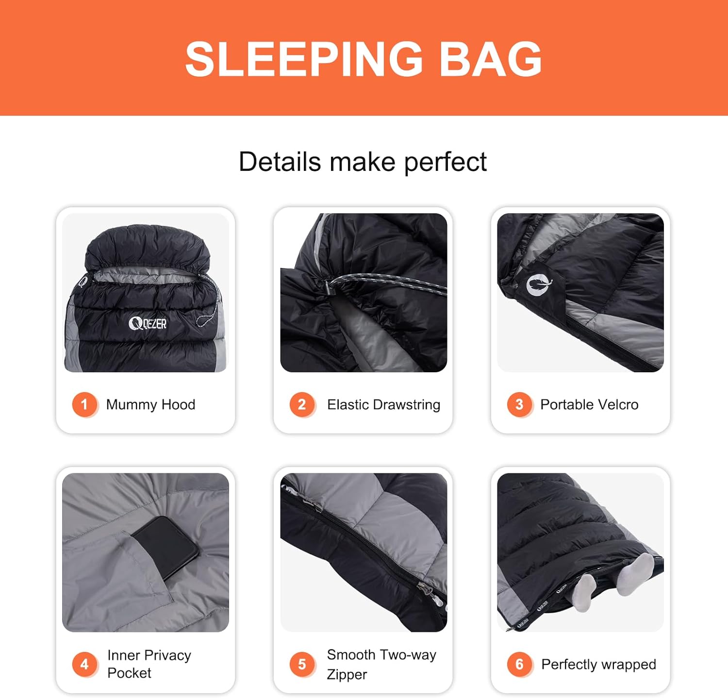 Down Sleeping Bag for Adults, 600FP Cold Warm Weather Backpacking