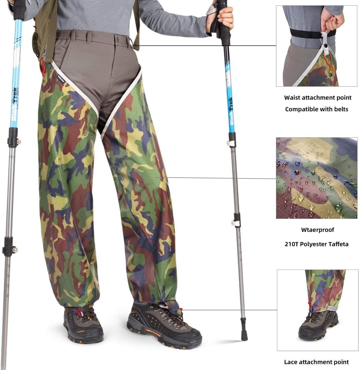 2000mm Waterproof Full Leg Gaiters, Protection for Ankle to Thigh Chaps,ltra-Lightweight Rain Pants