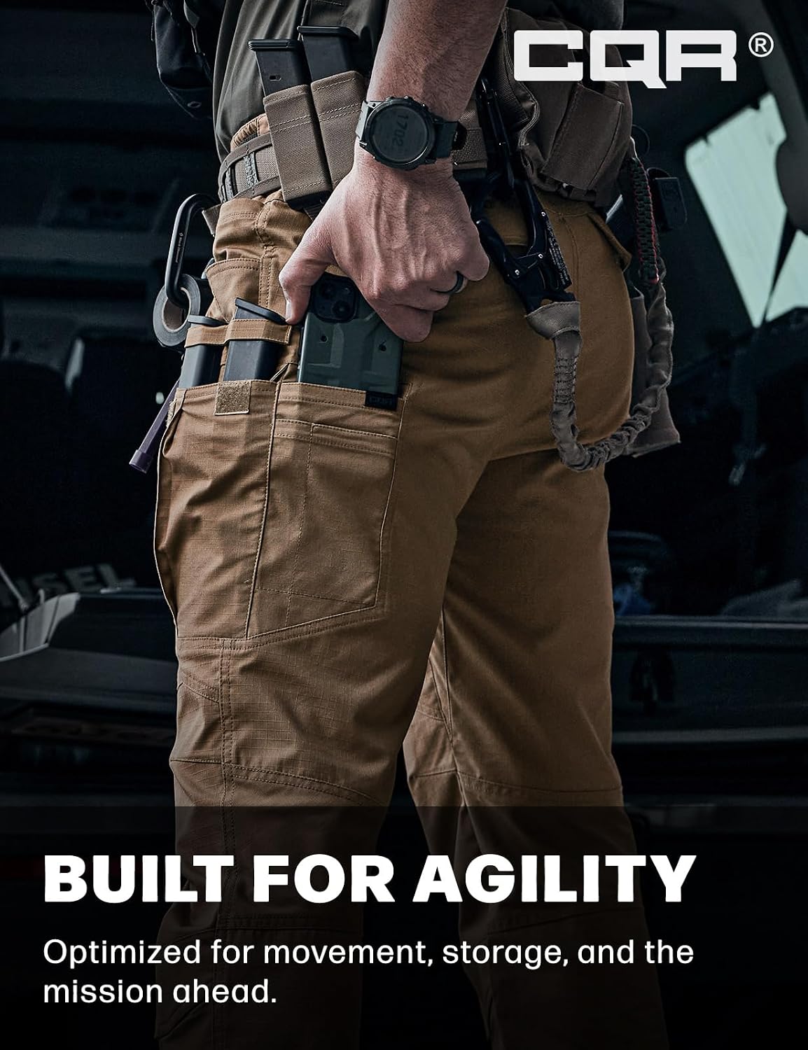 CQR Men's Flex Stretch Tactical Pants, Water Resistant Ripstop Cargo Pants, Lightweight EDC Outdoor Work Hiking Pants
