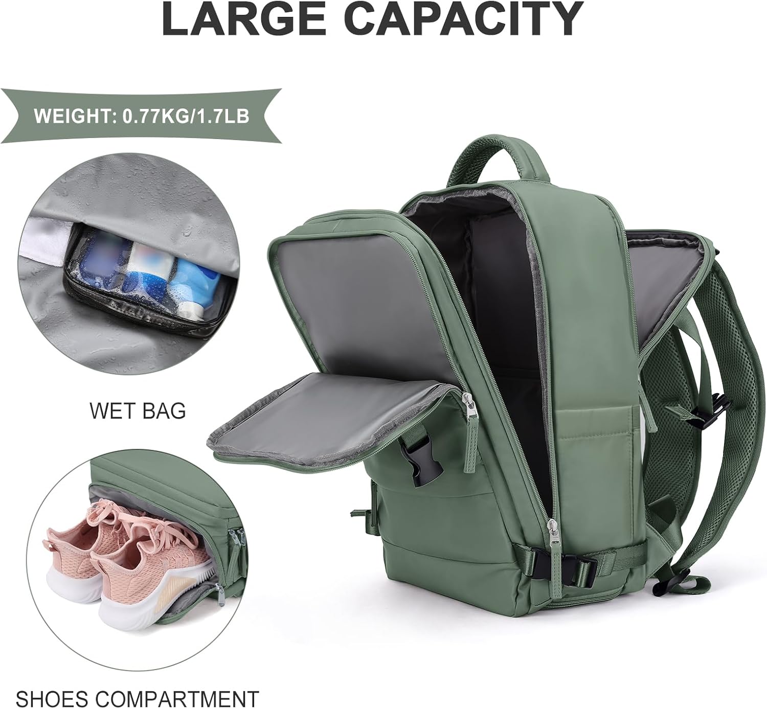 coowoz Travel Backpack For Women Men,Carry On Backpack,Hiking Backpack Waterproof Outdoor Sports Rucksack Casual Daypack Travel Essentials(Olive Green)
