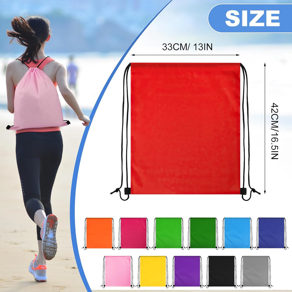 Dntorx 48 Pack Drawstring Backpacks, Waterproof Nylon Cinch Bags, 12 Colors