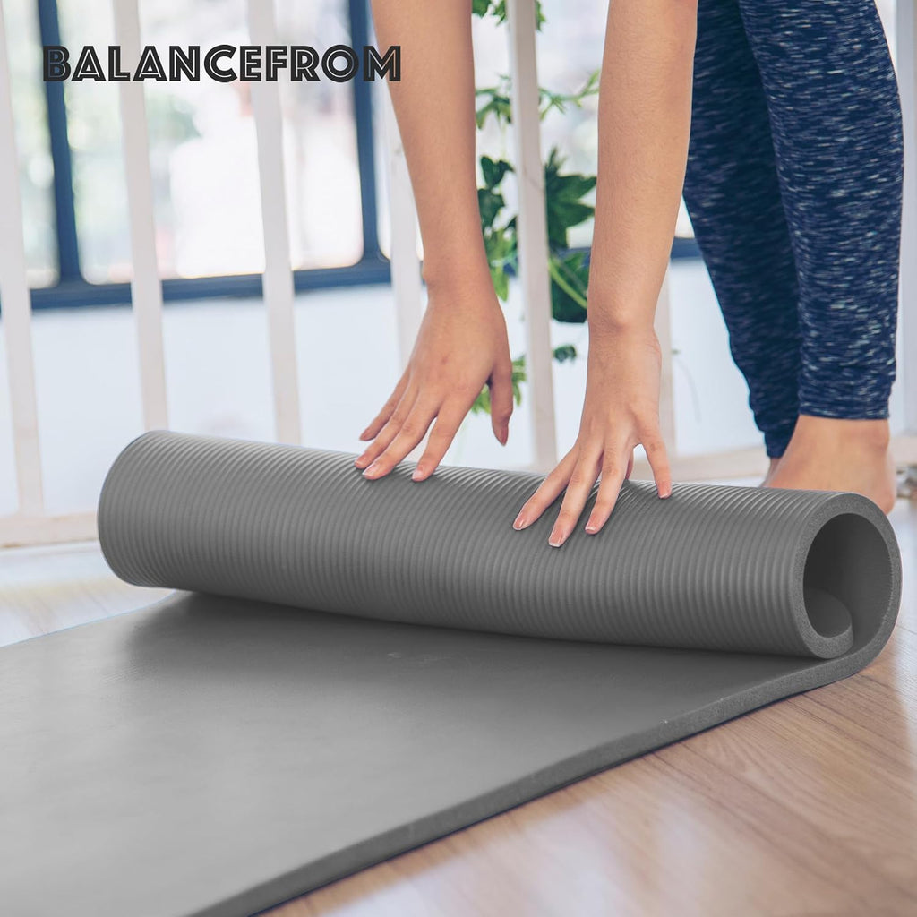 BalanceFrom All Purpose 1-Inch Extra Thick High Density Anti-Tear Exercise Yoga Mat with Carrying Strap, Multiple Colors