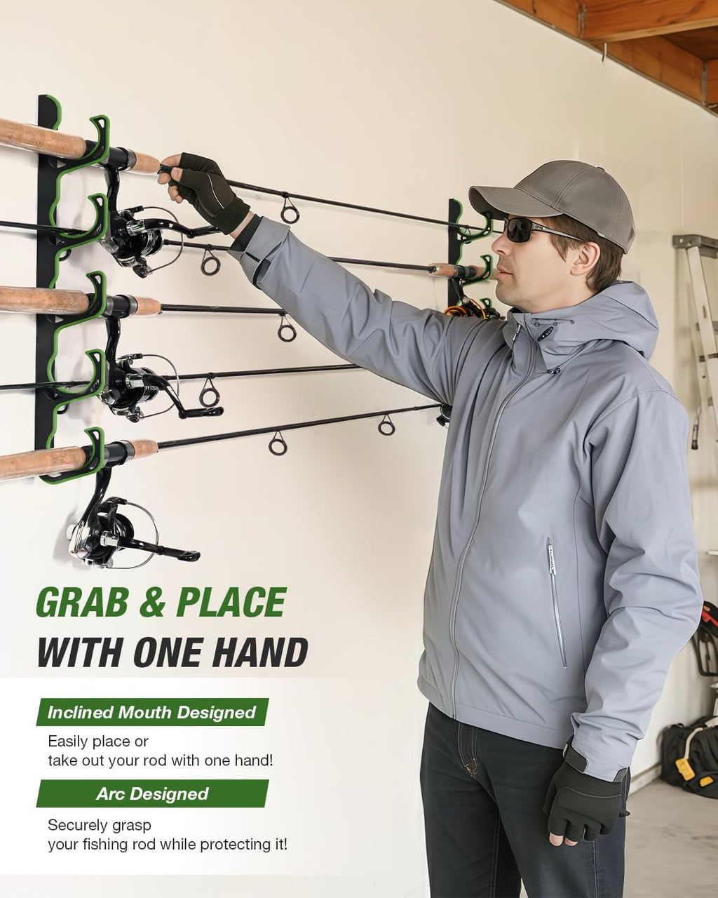 Ghosthorn Fishing Rod Rack,Wall or Ceiling Mounted Pole Holder Garage