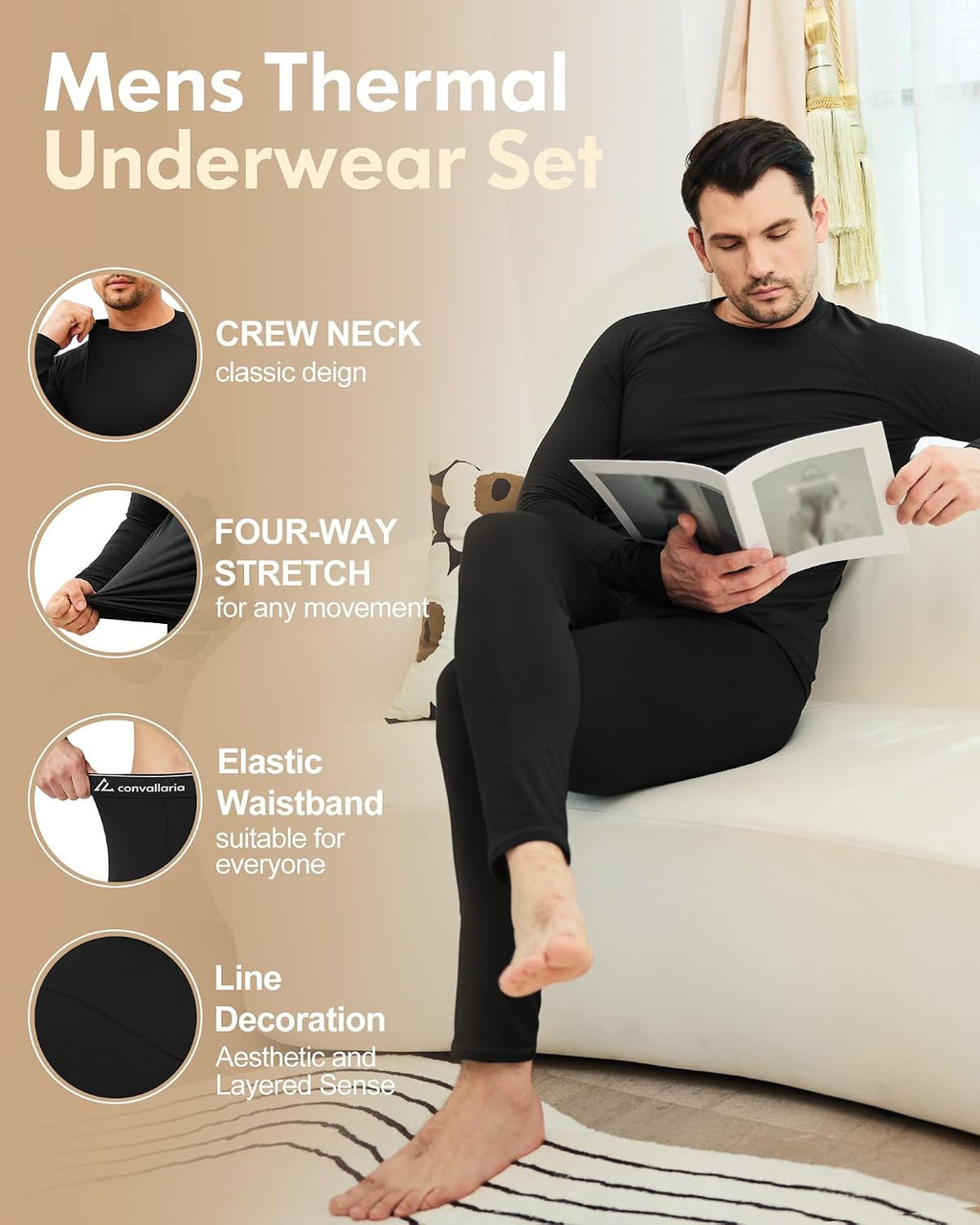 Mens Thermal Underwear Long Johns Sets Cold Weather Base Layer Shirts