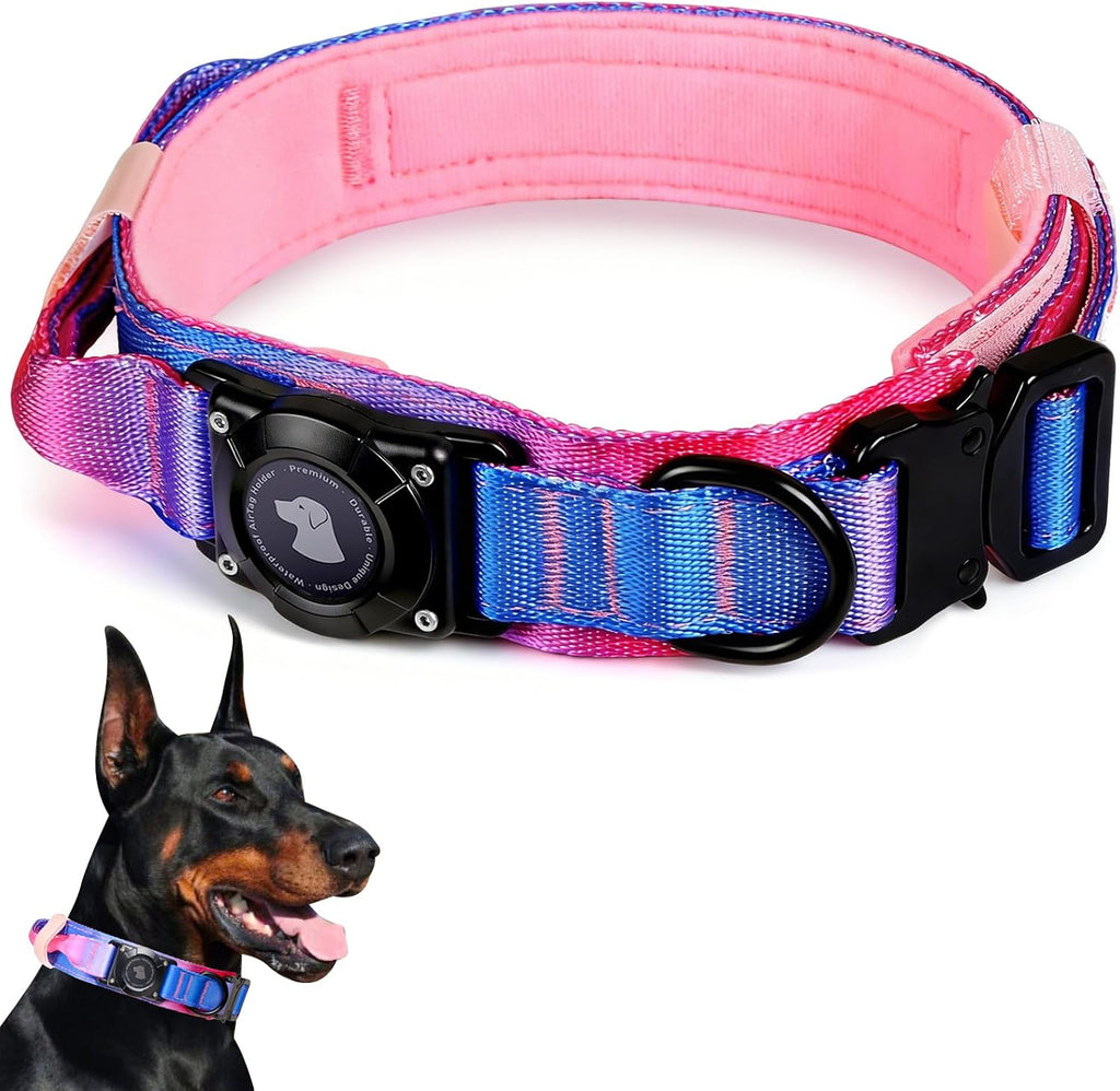 2026 Upgrade Waterproof Tactical AirTag Dog Collar, Built in AirTag Holder