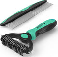 Docrok Pet Grooming Brush and Metal Comb Combo for Dogs & Cats, Green