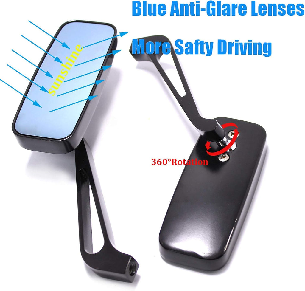 Black Rectangle Motorcycle Rearview Side Mirrors 10mm 8mm Compatible with Honda Shadow Kawasaki Suzuki Yamaha Cruiser Chopper