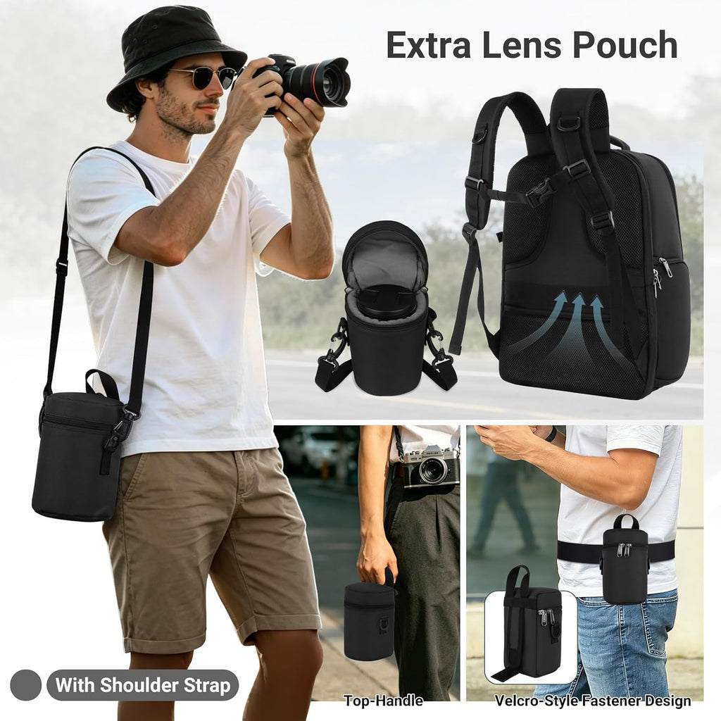 MOSISO Camera Backpack,Photography Camera Bag with Lens Pouch,Black