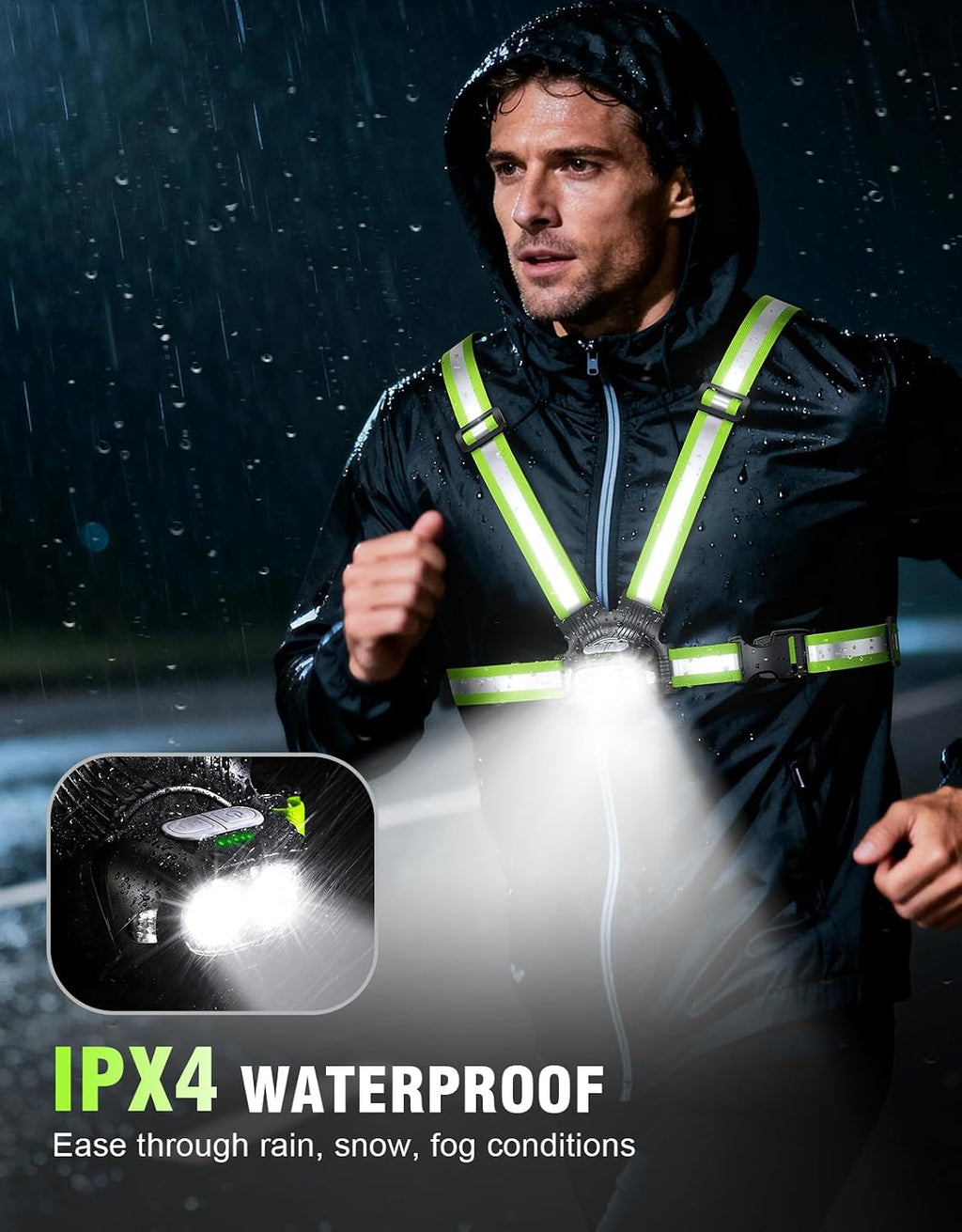 Running Lights for Runners, 500LM 1800mAh Rechargeable Running Light with 7 Modes & 45° Adjustable Beam, IPX4 Waterproof 360° Light up Gear, Reflective Vest for Night Walking/Jogging/Hiking