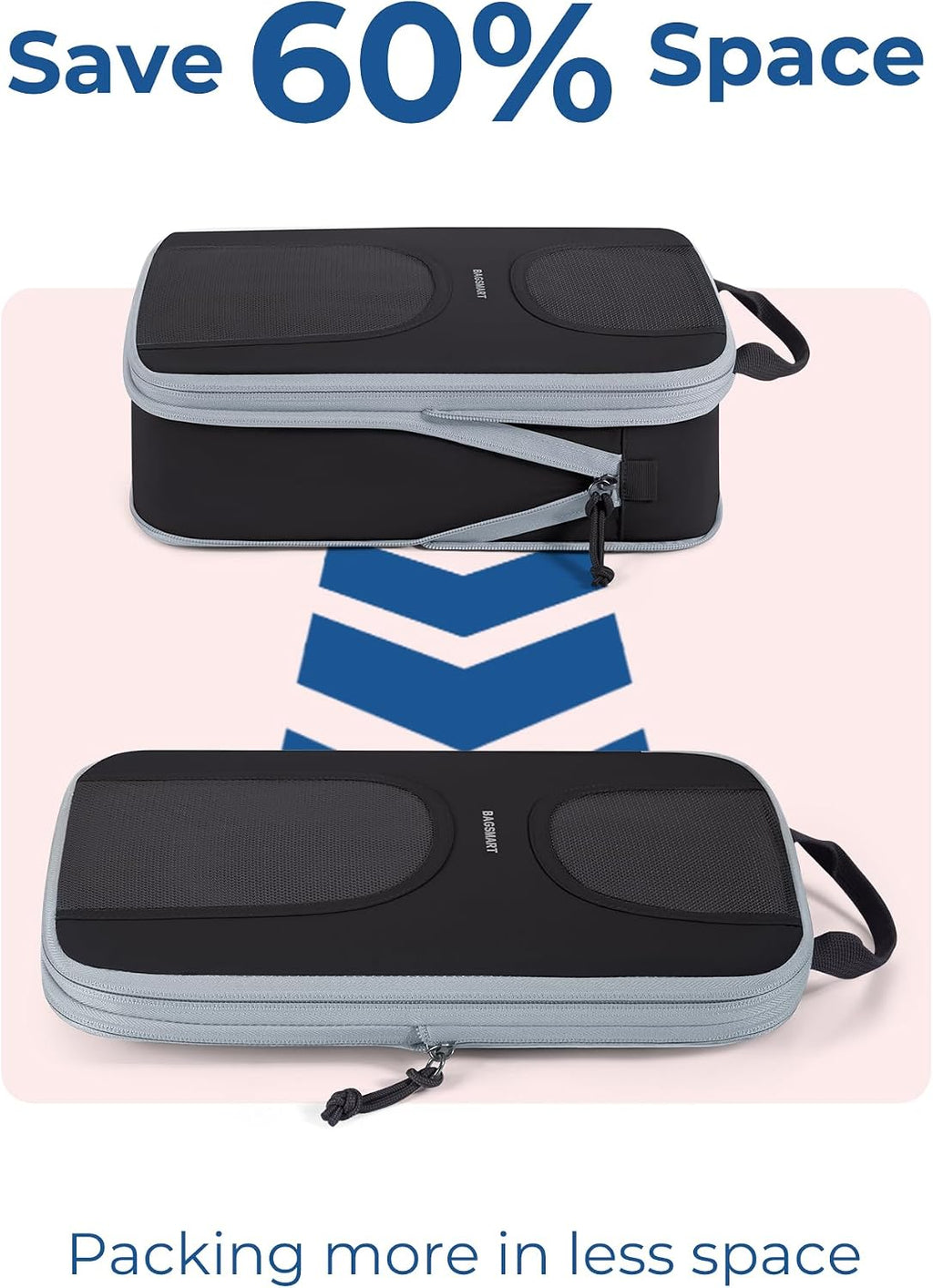 BAGSMART Compression Packing Cubes, 6 Set Packing Cubes for Suitcases, Lightweight Suitcases Organizers Bag Set & Compression Travel Cubes, Travel Essentials Packing Organizers Black