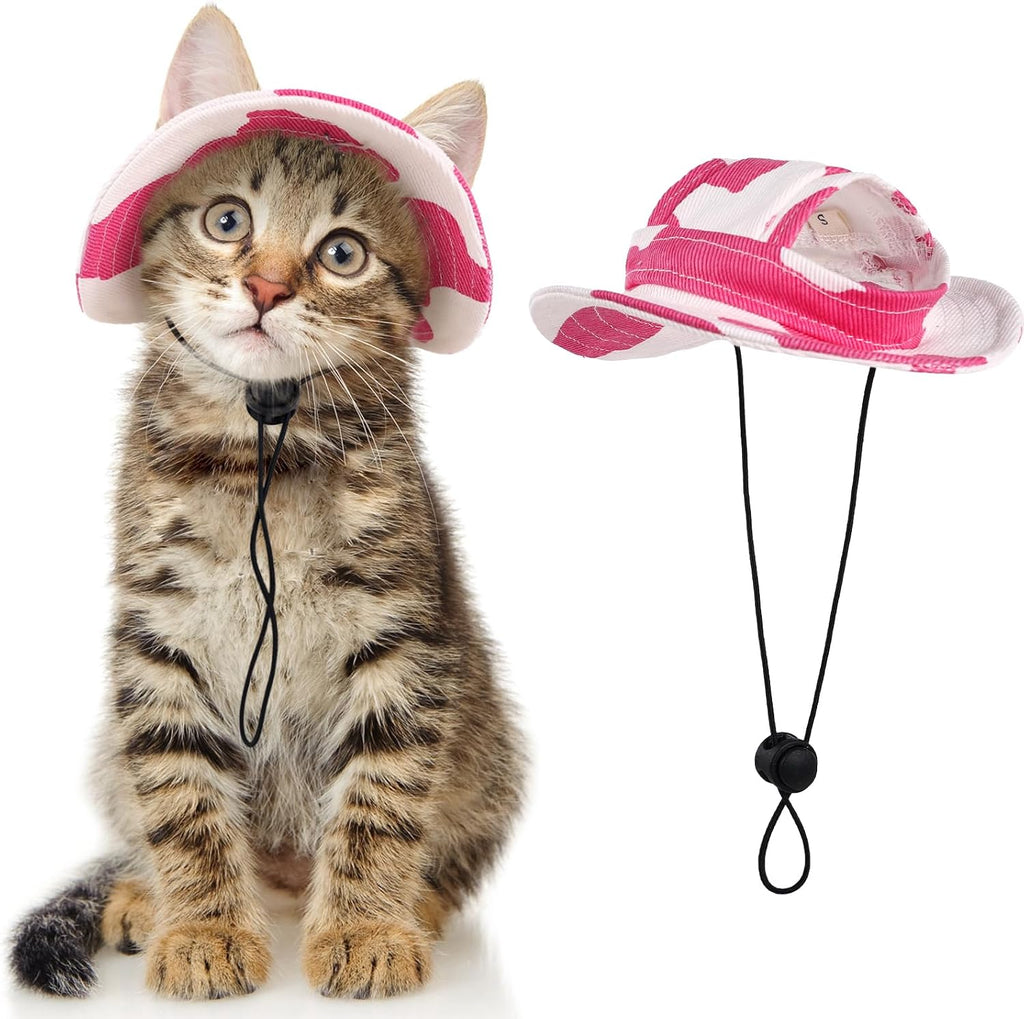 DENTRUN Cat Bucket Hat with Ear Hole, Cotton Birthday Bonnet for Small Pets