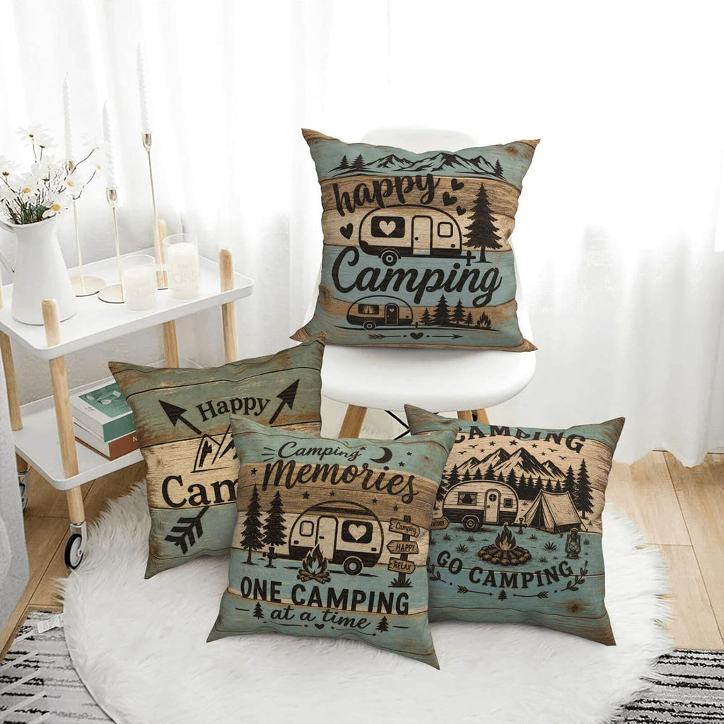 Camping Decorative Throw Pillow Covers 18x18 Inch Set of 4