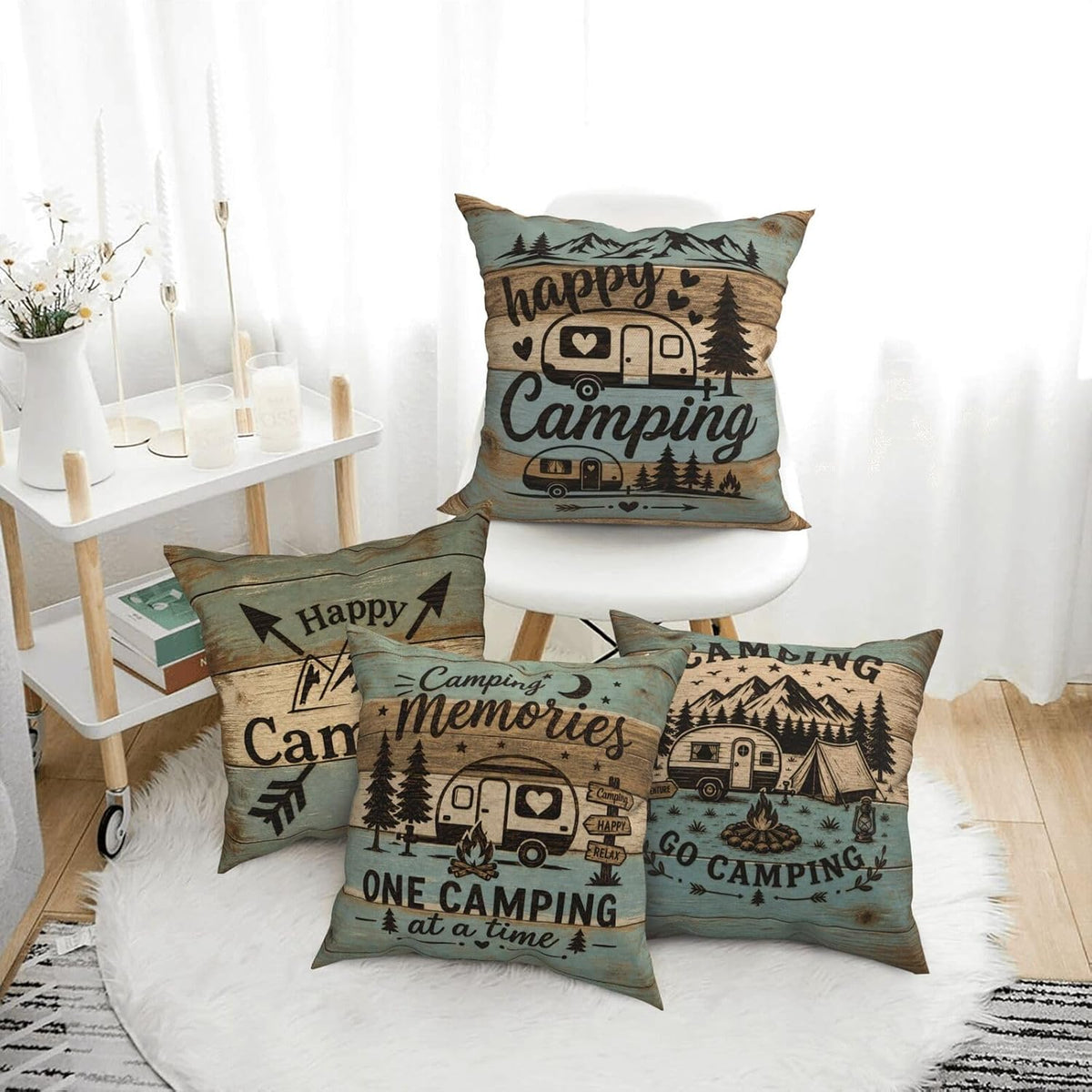 Camping Decorative Throw Pillow Covers 18x18 Inch Set of 4