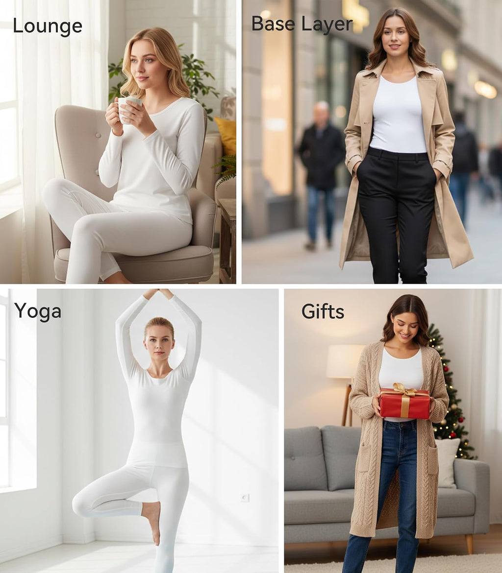WiWi Soft Underwear for Women Thermal Long Johns Sets Super Warm Base Layer Top Pants Pajamas Set Viscose from Bamboo S-3X