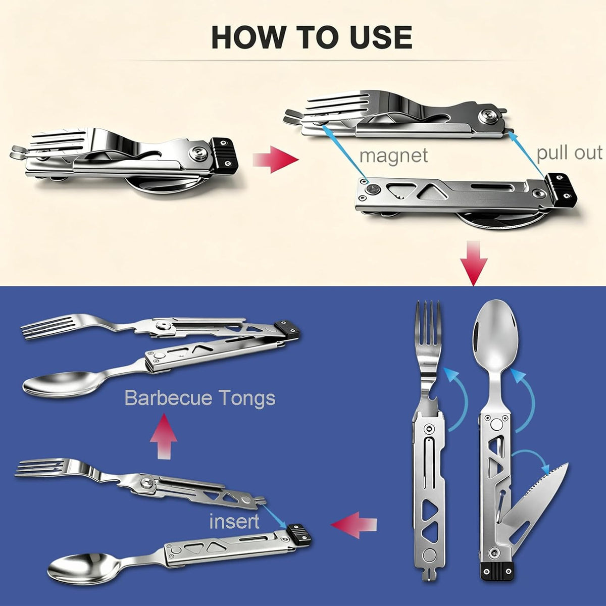 5-in-1 Camping Utensils Set with Pouch Folding Fork Spoon Knife