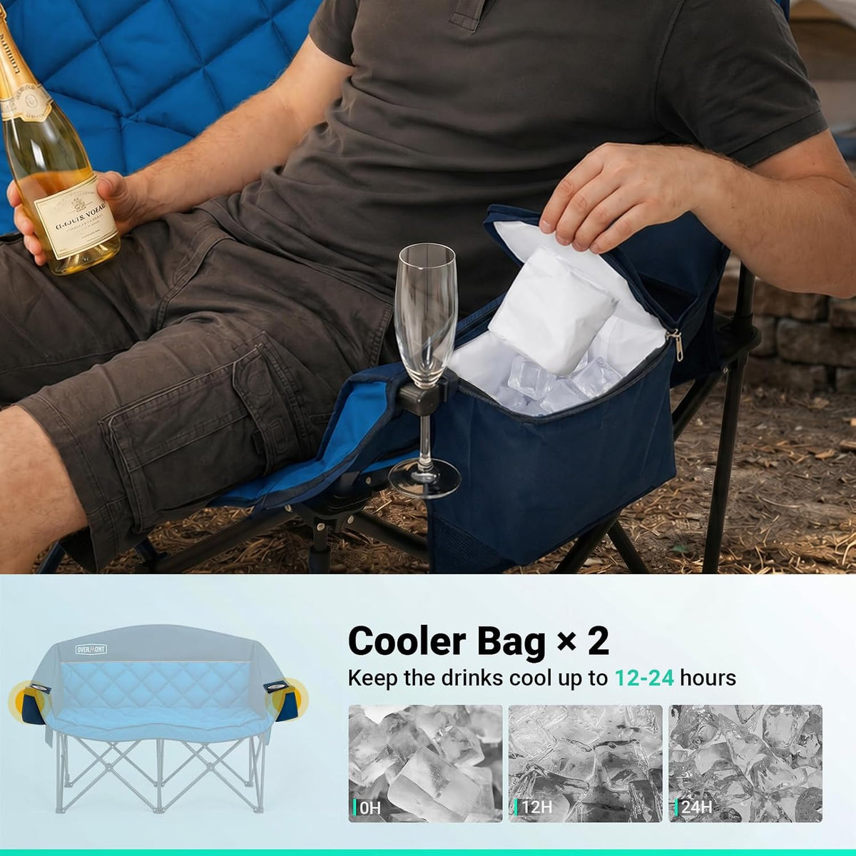 Overmont Oversized Double Camping Chair - Portable Folding with Cooler Bag