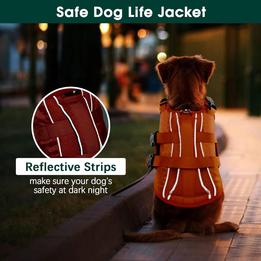 Kuoser Dog Life Jacket, High Flotation Reflective Dog Life Vest, Orange, XL