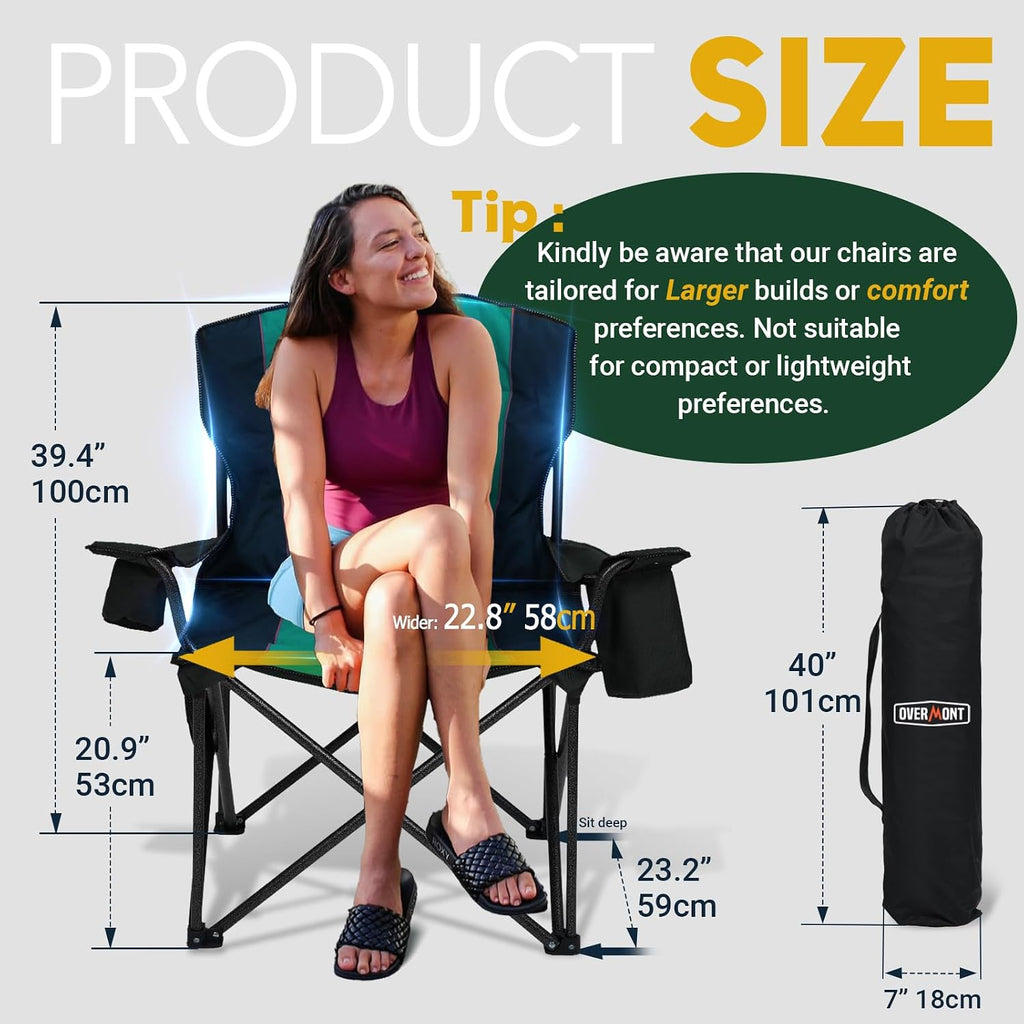 Overmont 2-Pack Oversized Camping Chairs - 450 lb Each Fully Padded
