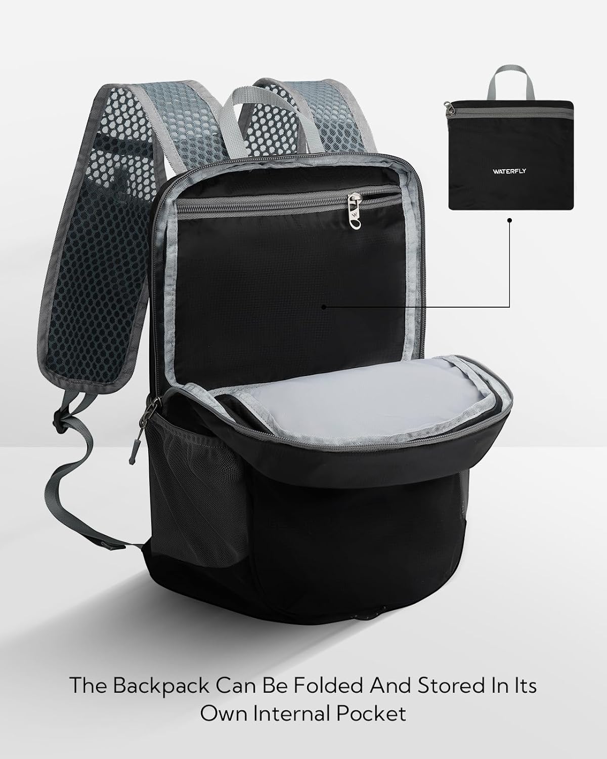 WATERFLY Small Packable Travel Backpack: 15L Lightweight Hiking Daypack
