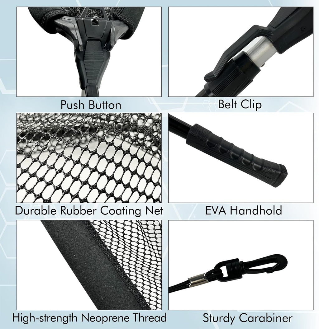 Black Paw Floating Fishing Net Foldable Telescopic Fish Landing Net with Built in Length Scale Rubber Coated for Kayak, Fly, Trout