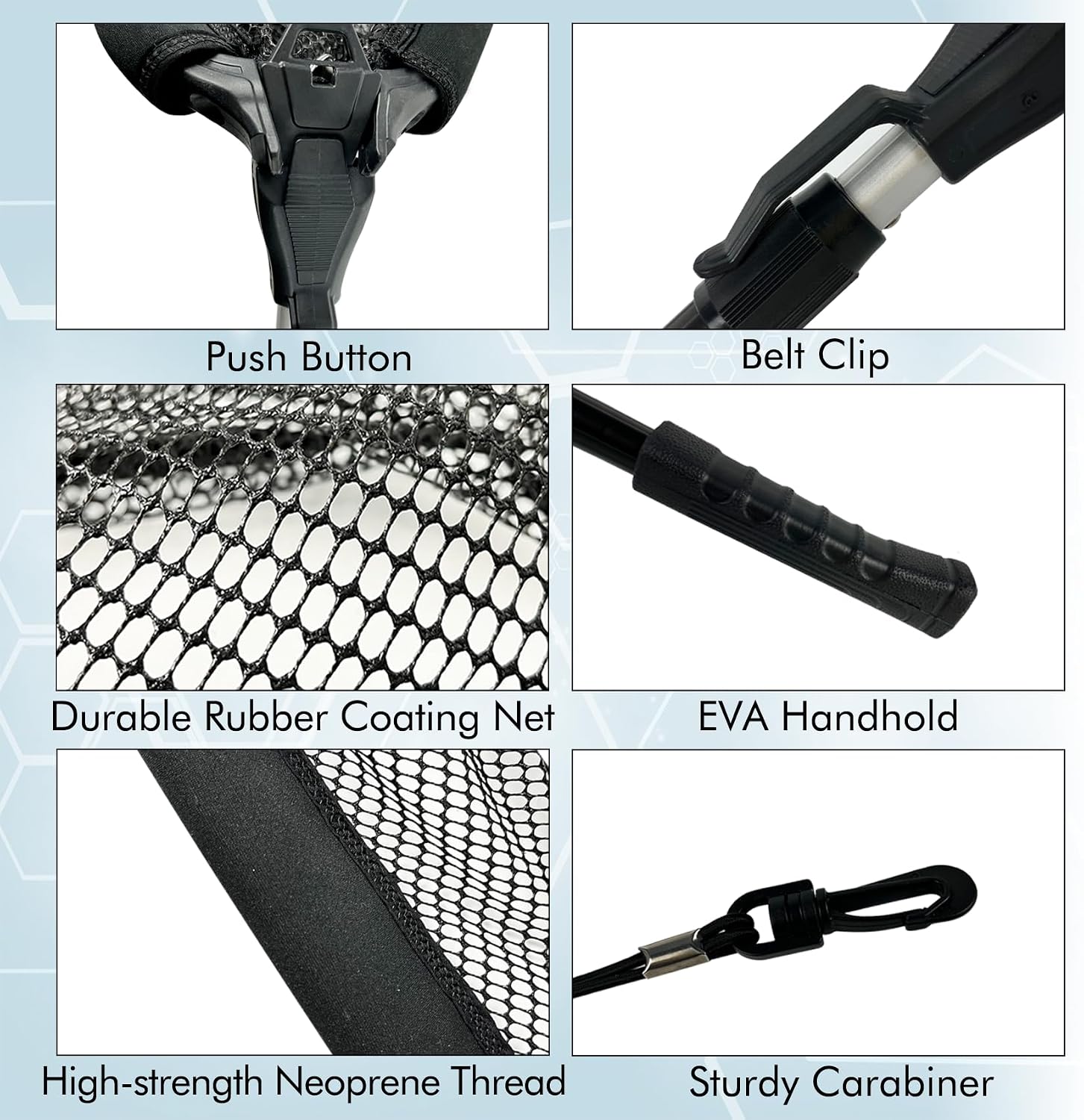 Black Paw Floating Fishing Net Foldable Telescopic Fish Landing Net with Built in Length Scale Rubber Coated for Kayak, Fly, Trout