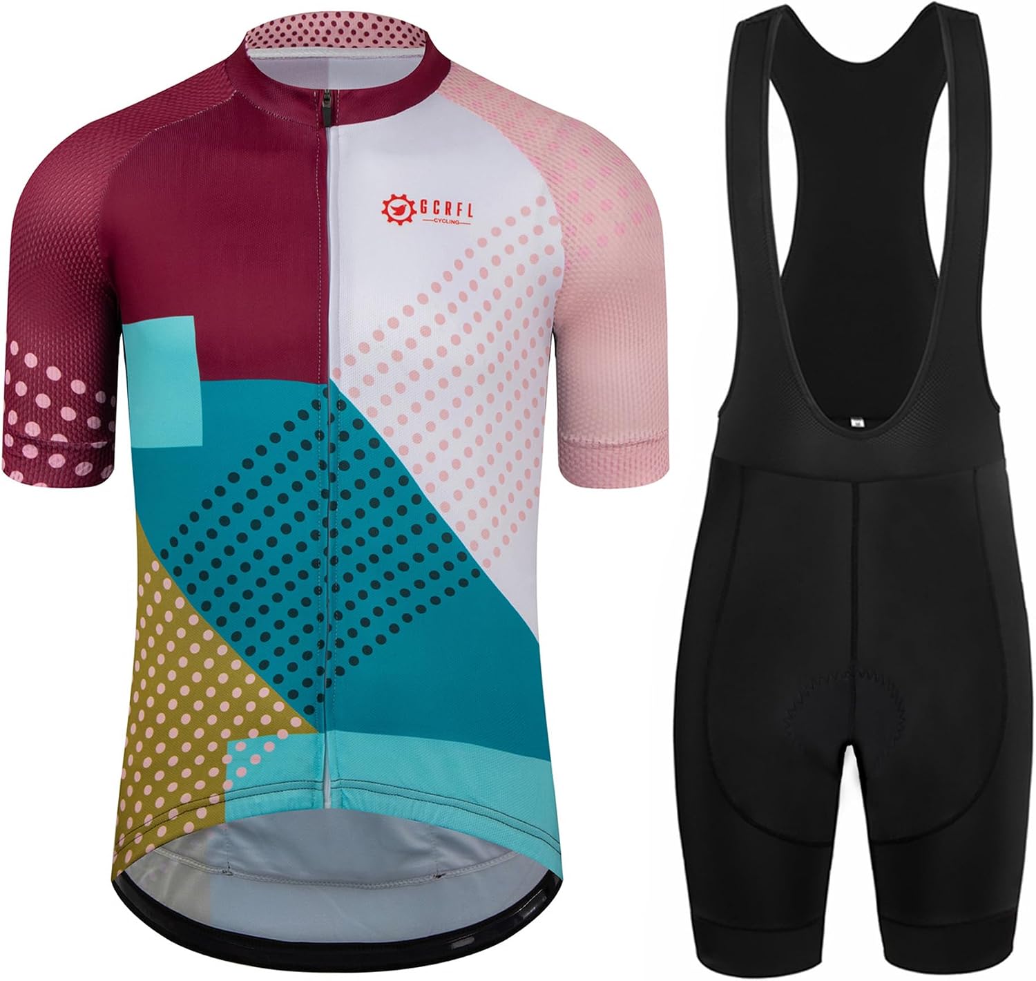 GCRFL Men's Cycling Jersey Set Road Bike Shorts Sleeves Jersey Zipper Pokcet Bib Shorts with Padded, Cycling Clothing kit Men