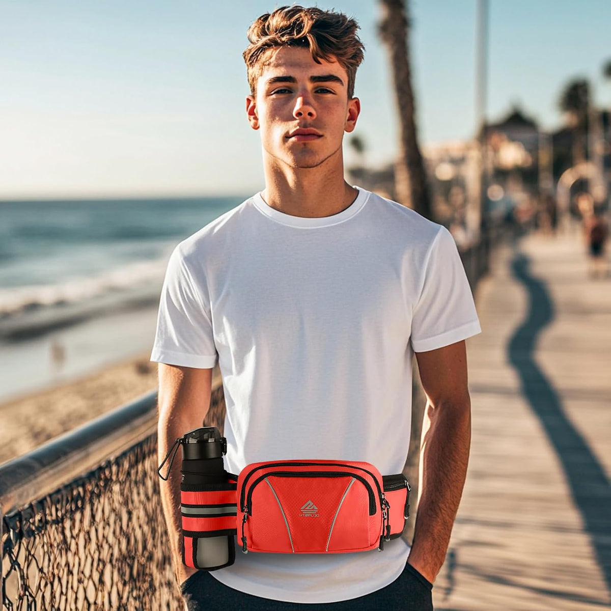 Fanny Pack for Men Women Waist Bag with Water Bottle Holder for Hiking, Travel,Dog Walking, Workout (Red)