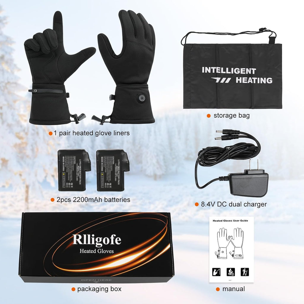 Heated Glove Liners for Men Women Rechargeable Heated Gloves with 3 Heat Settings, Thin Liners for Running Hiking Cycling Skiing Winter Activities