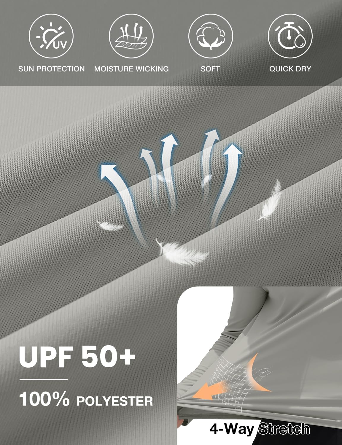 Mens UPF 50+ Sun Hoodie UV Protection Long Sleeve Swimming Rash Guard SPF Quick Dry Fishing Shirt for Outdoor Sports