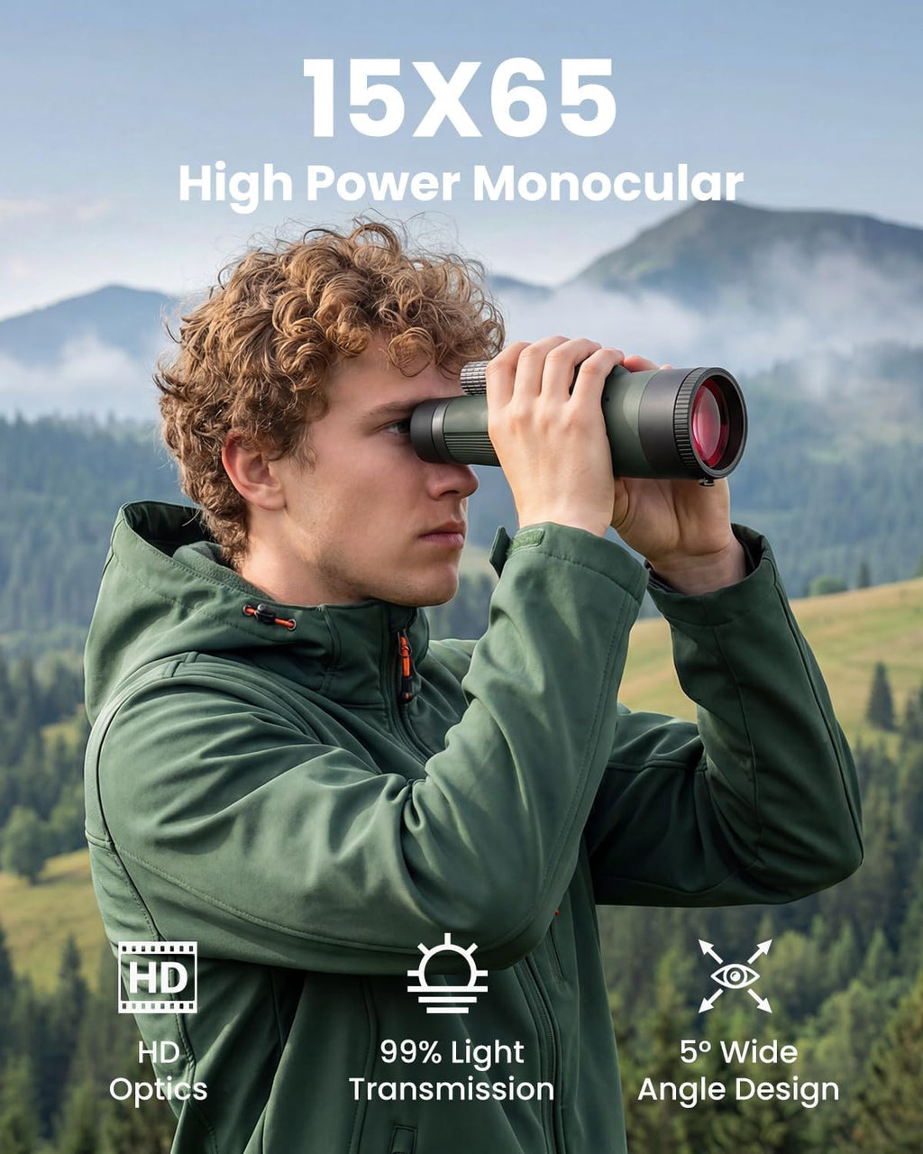 15x65 Monoculars for Adults High Powered 65mm Waterproof Fogproof Telescope