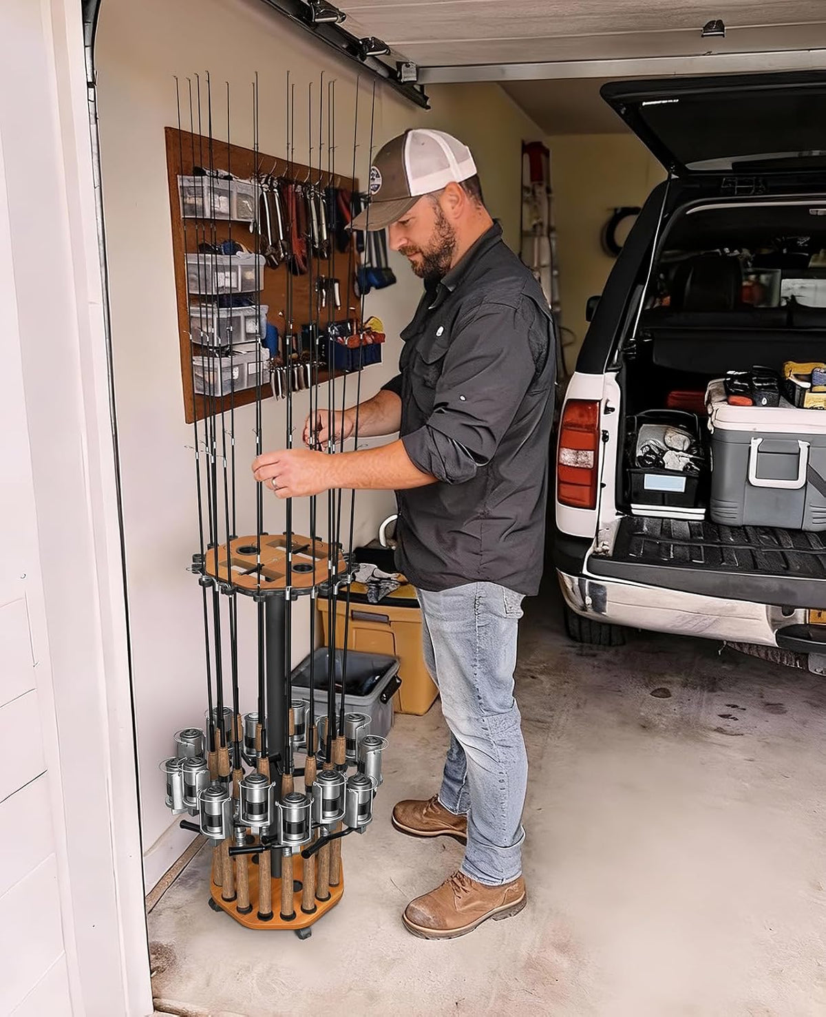 KEXMO Fishing Rod Holder Pole Rack for Garage with Wheels