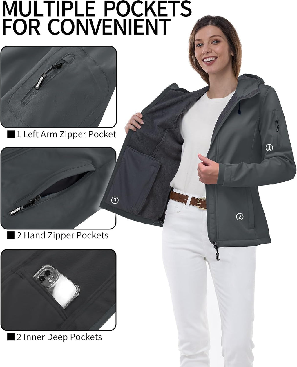 Outdoor Ventures Women's Softshell Jacket Fleece Lined Waterproof Rain Coat