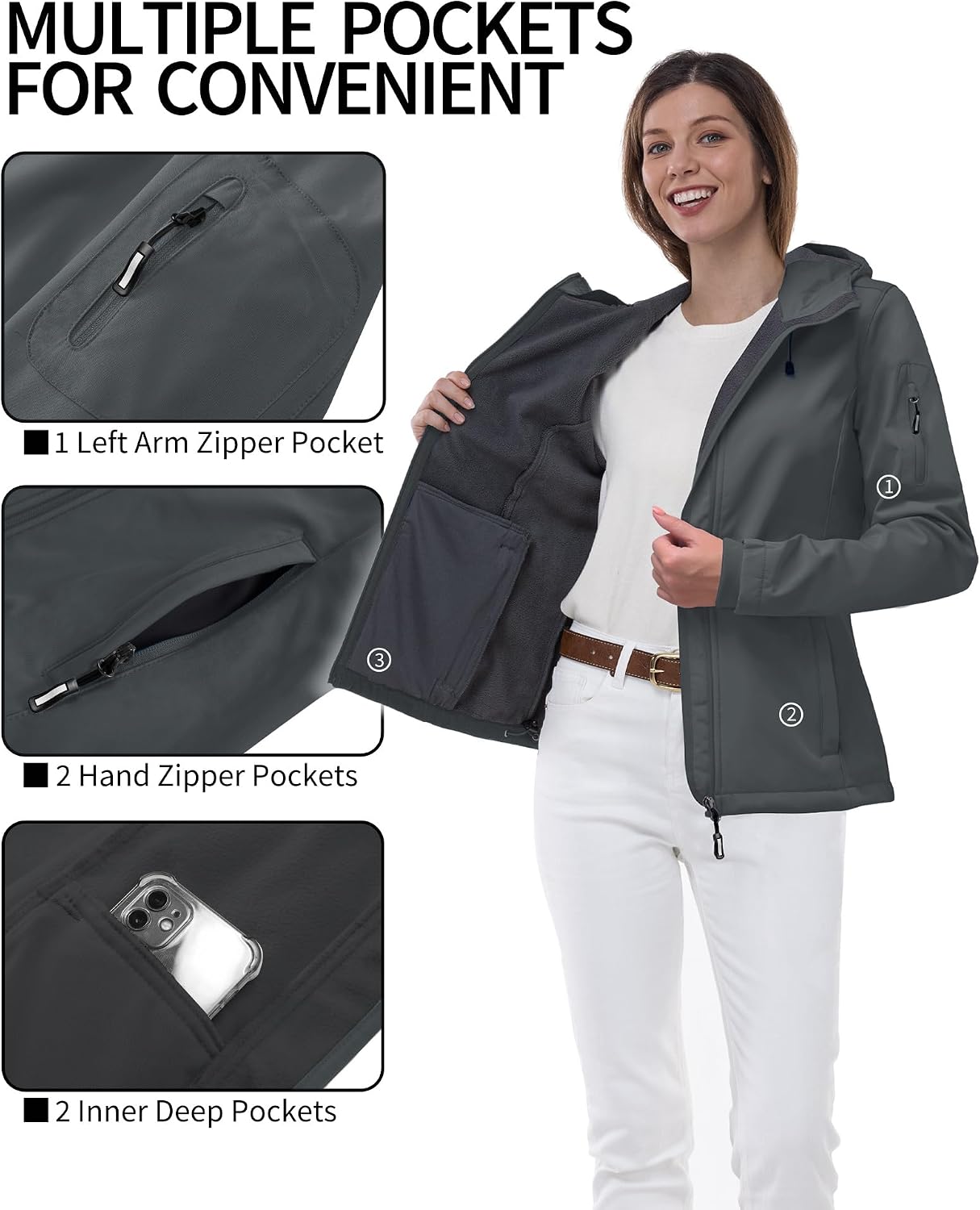 Outdoor Ventures Women's Softshell Jacket Fleece Lined Waterproof Rain Coat