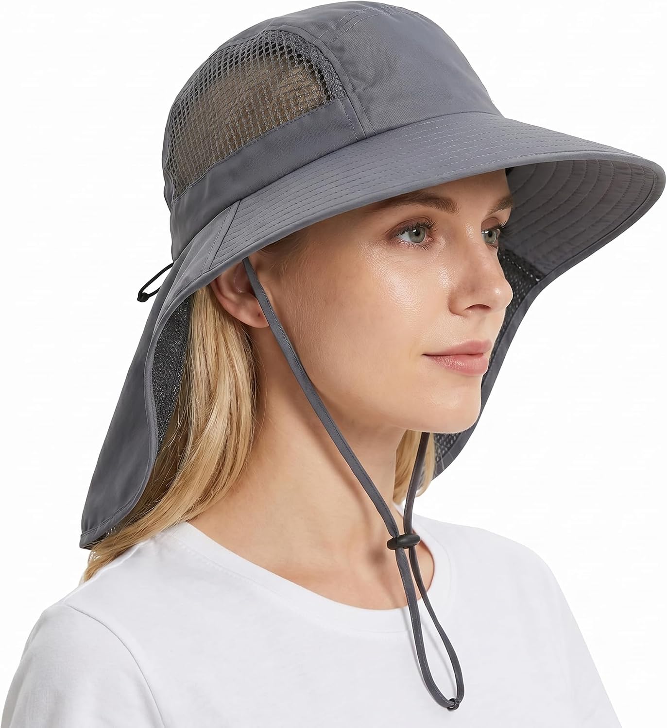 UV Sun Protection Hat Women Foldable Neck Flap Wide Brim Fishing Hat with Ponytail Hole for Women
