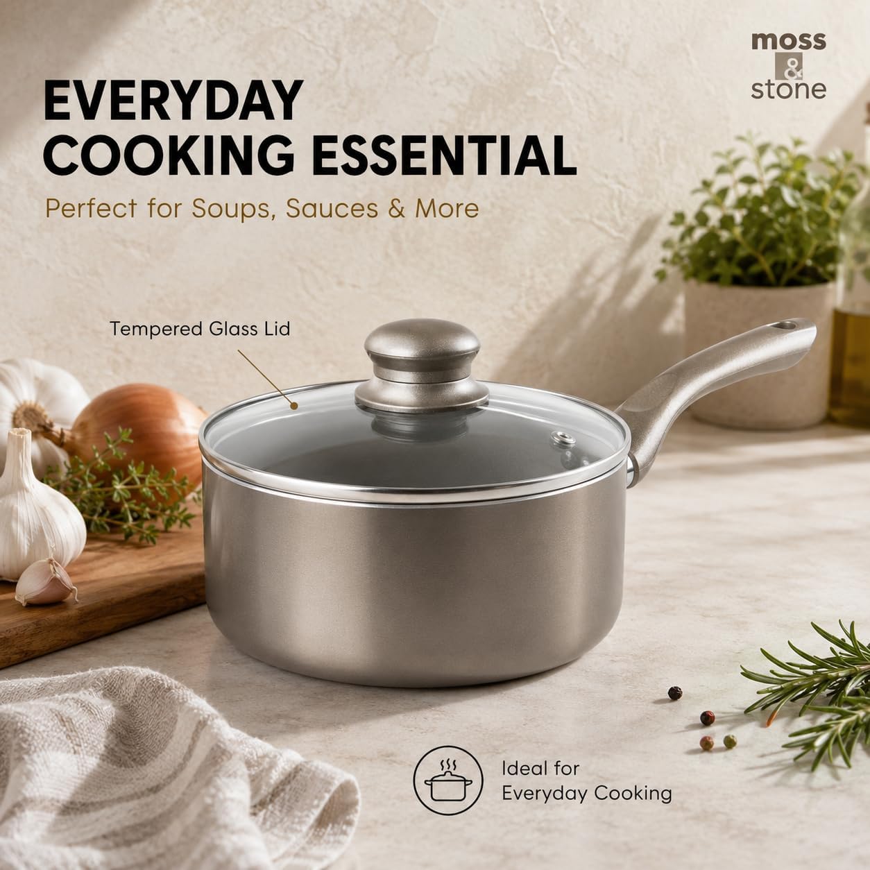 Moss & Stone Pots and Pans Set Nonstick, 6-Piece Induction Cookware Set