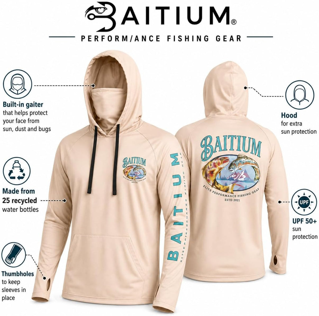 Fishing Shirts for Men,UPF50 Hooded Long Sleeve with Gaiter, Sun Protection Dry Fit Apparel, Face Mask, Fishing Clothes