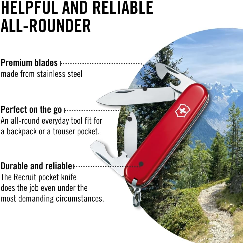 Victorinox Recruit Swiss Army Knife, 10-Function Pocket Knife, Red