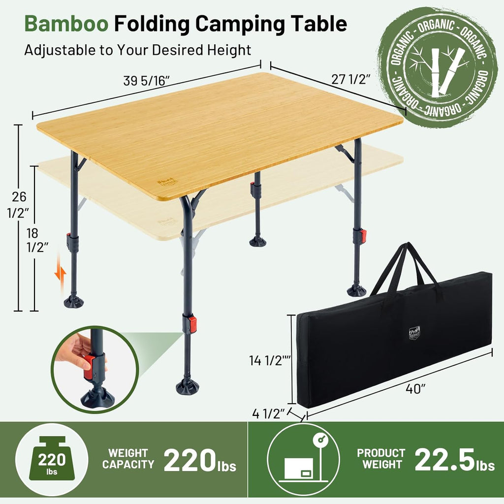 TIMBER RIDGE Bamboo Folding Camping Table, Portable RV Picnic Table