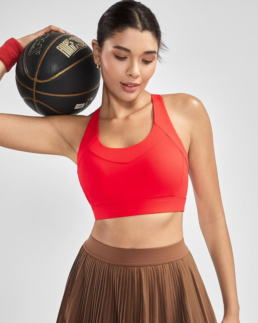 RUNNING GIRL Sports Bra for Women High Support, Molded Cup High Impact Sports Bras with Sewn in Pads Strappy Running Bra
