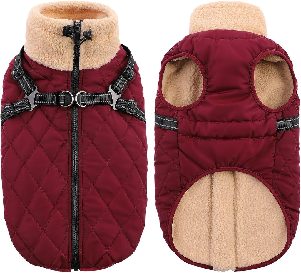 Queenmore Dog Winter Jacket, Dog Coat for Large Dogs with Harness Built in