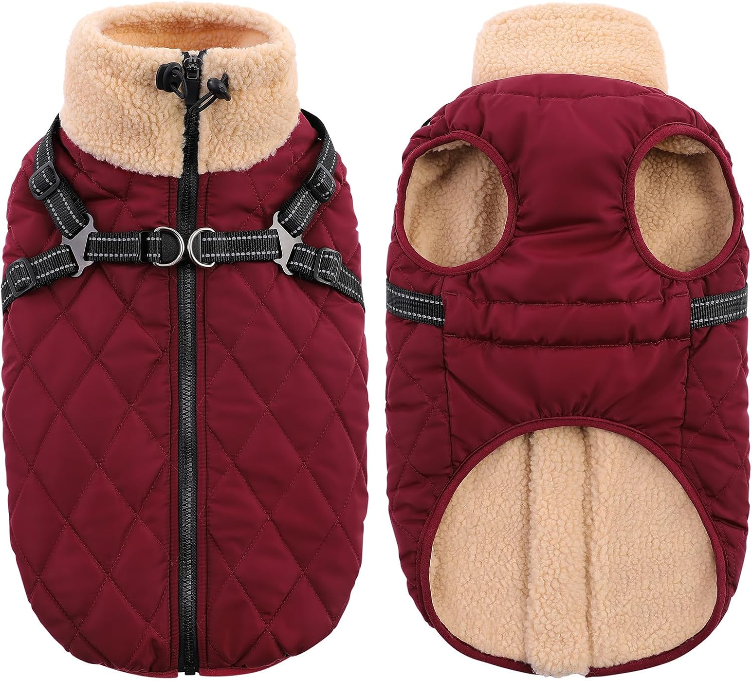 Queenmore Dog Winter Jacket, Dog Coat for Large Dogs with Harness Built in