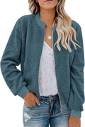 MIROL Women's Fall Fleece Bomber Jacket Trendy Sherpa Winter Coat Fuzzy Casual Long Sleeve Zip Up Loose Fit Jackets