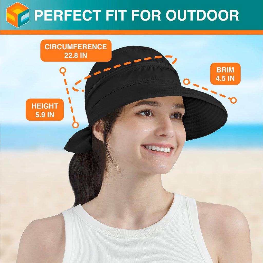 SUN CUBE Womens Sun Hat UV Protection Wide Brim Zip-Off Golf Visor
