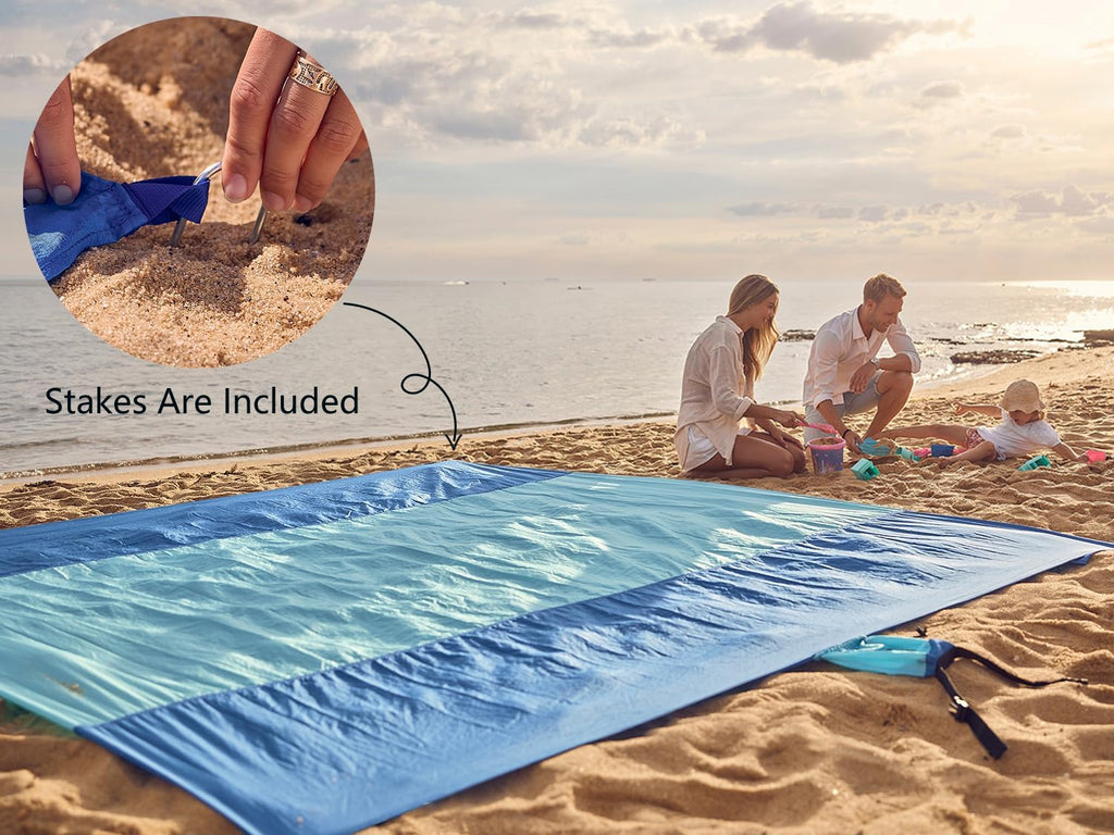 WEKAPO Beach Blanket Sandproof Waterproof, Extra Large Beach Mat, Oversized & Compact Sand Free, Quick Drying Beach Essentials for Vacation, Cruise, Picnic & Camping with Stakes