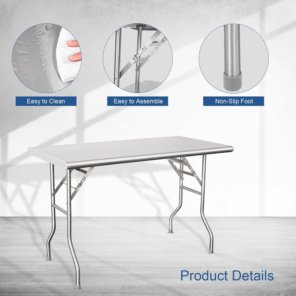 HARDURA Folding Stainless Steel Prep Table 24X48 Inches with Legs