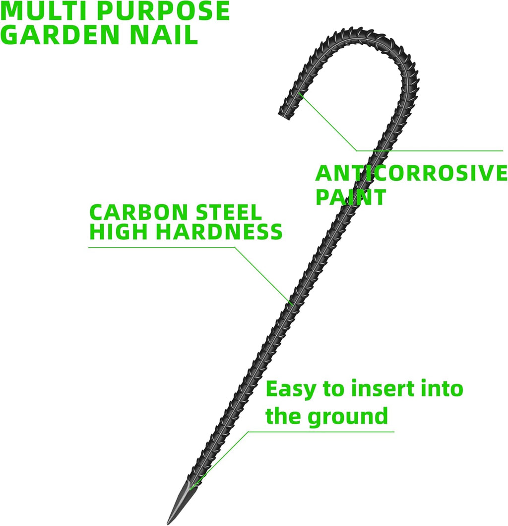 20 Pcs 12-Inch Garden Ground Stakes Galvanized Steel J Shape Hook Staple
