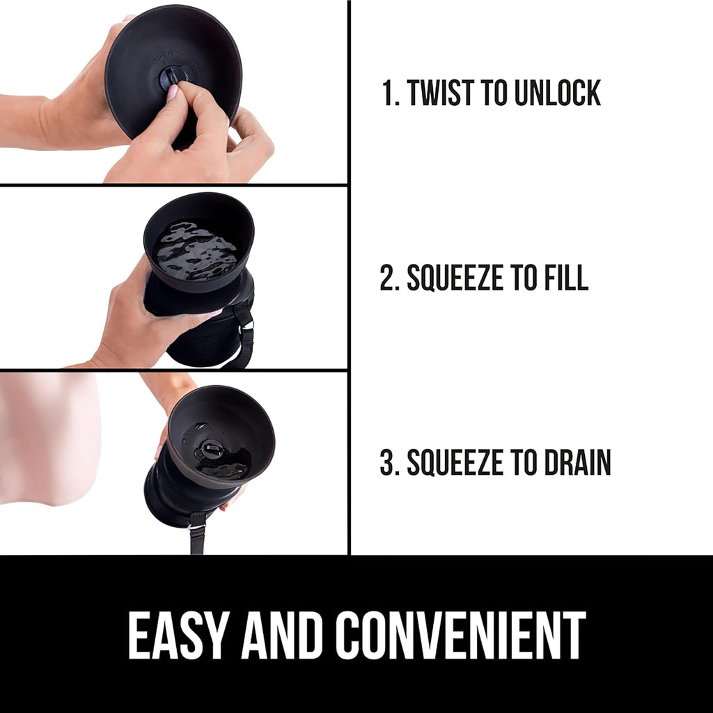 GORILLA GRIP Portable Dog Water Bottle, Food Grade Silicone, 12oz Black