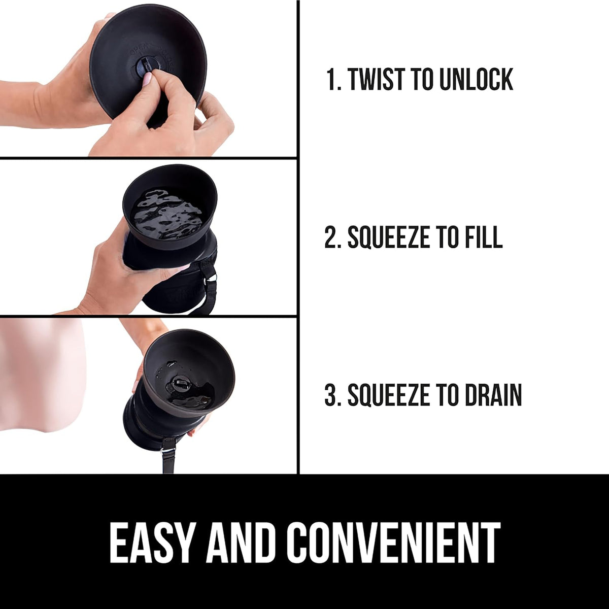 GORILLA GRIP Portable Dog Water Bottle, Food Grade Silicone, 12oz Black