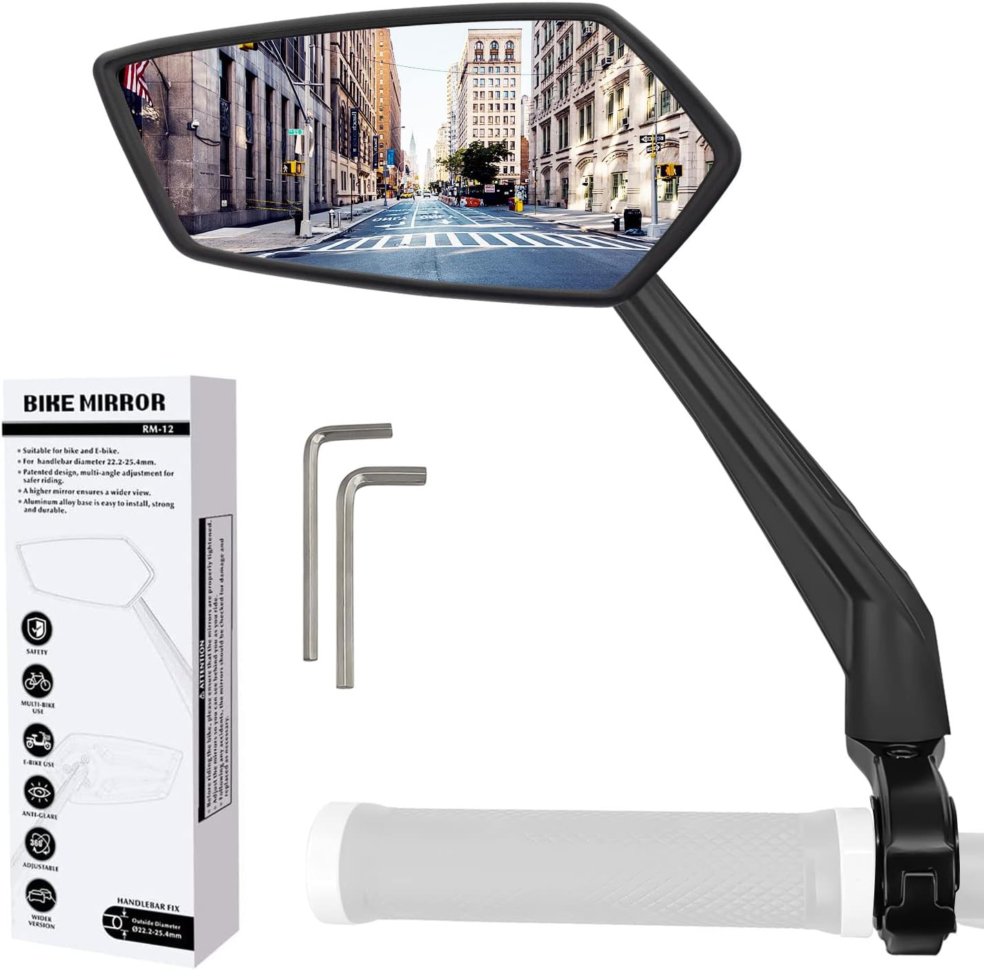 Arkham Bike Mirror for Handlebar Adjustable Bicycle Rear View Mirror 360 Rotatable, HD Glass Bicycle Mirror Shakeproof, Easy Installation,Wide View Angle, Essential Bike Tool for All Bicyclists,Left