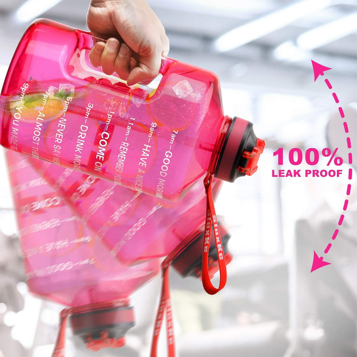 SLUXKE 1 Gallon Water Bottle with Time Marker and Straw, BPA Free 128oz Leak Proof Motivational Large Water Bottle Jug with Handle, Pop Up Open Sports Big Bottle Jug with Comfortable Silicone Nozzle